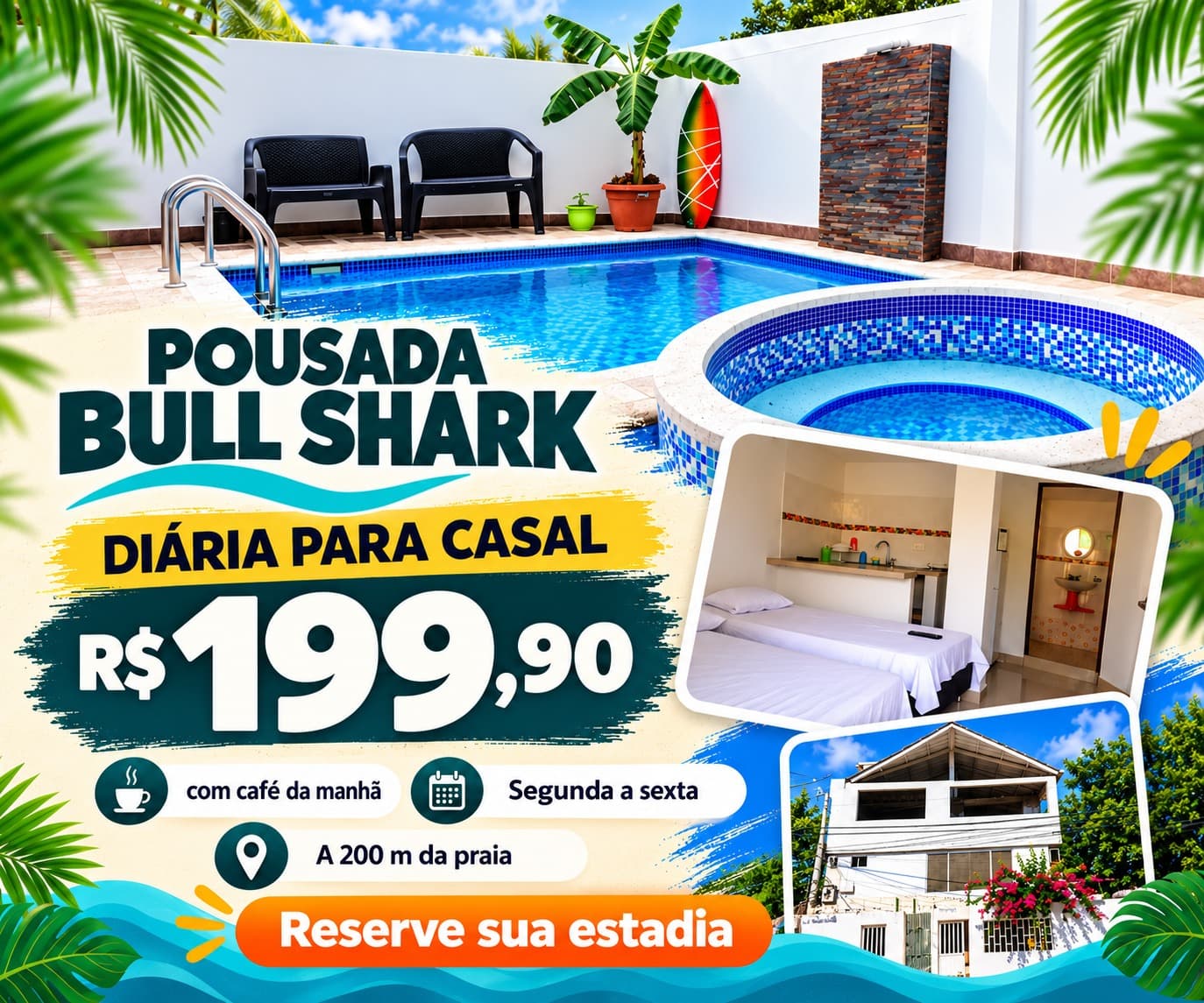 Flyer promocional demonstrativo para hospedagem com oferta de diária