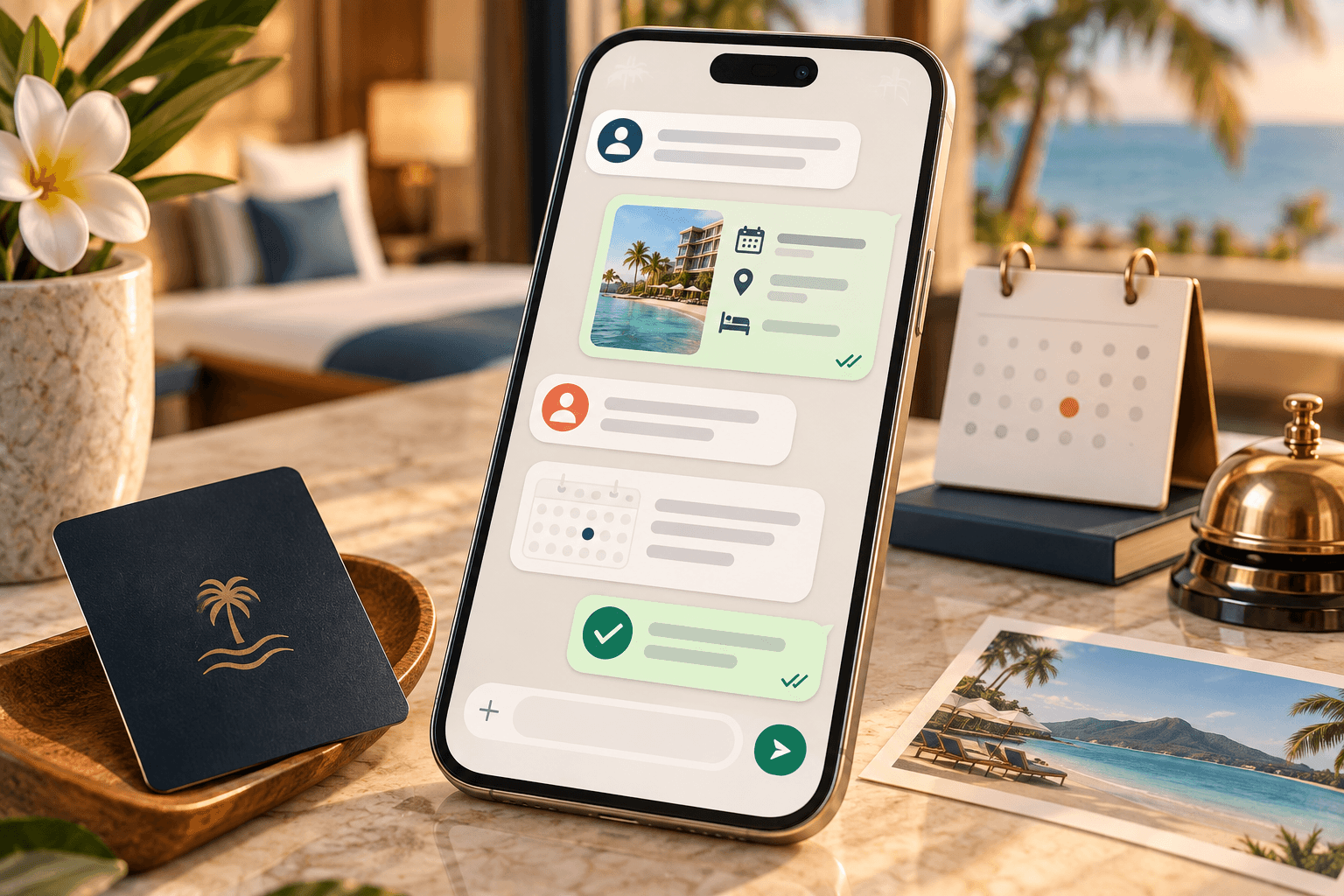Mockup visual de conversa de reserva direta em celular